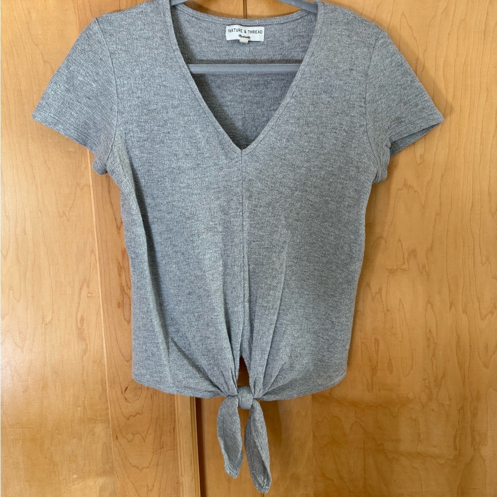 Madewell Heather Gray Tie-Front V-Neck Tee